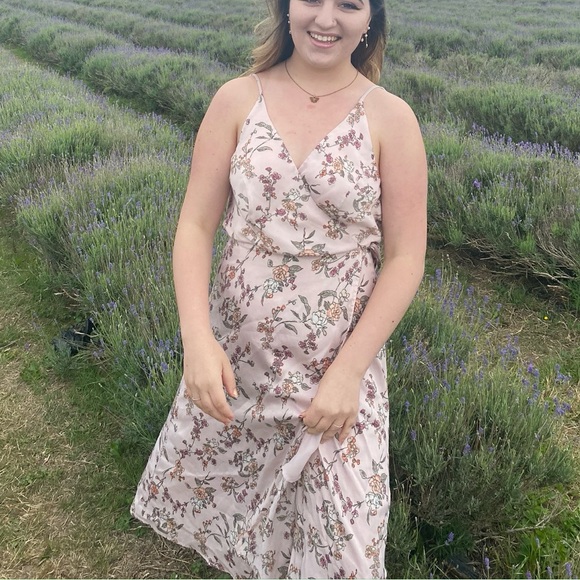 Floral Pink Wrap Dress - Picture 3 of 4